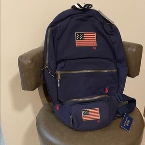 Polo Ralph Lauren Americana Flag Canvas Backpack & Waist Belt Bag